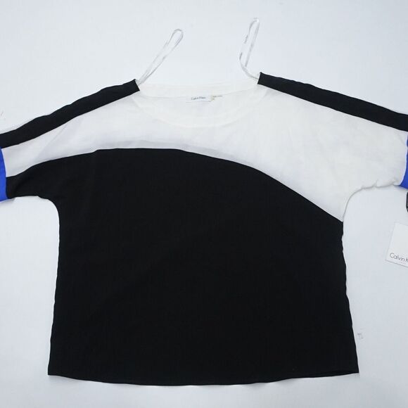 Calvin Klein T-Shirt Women's Medium Black White Polyester Stretch Short Sleeve - Picture 1 of 9